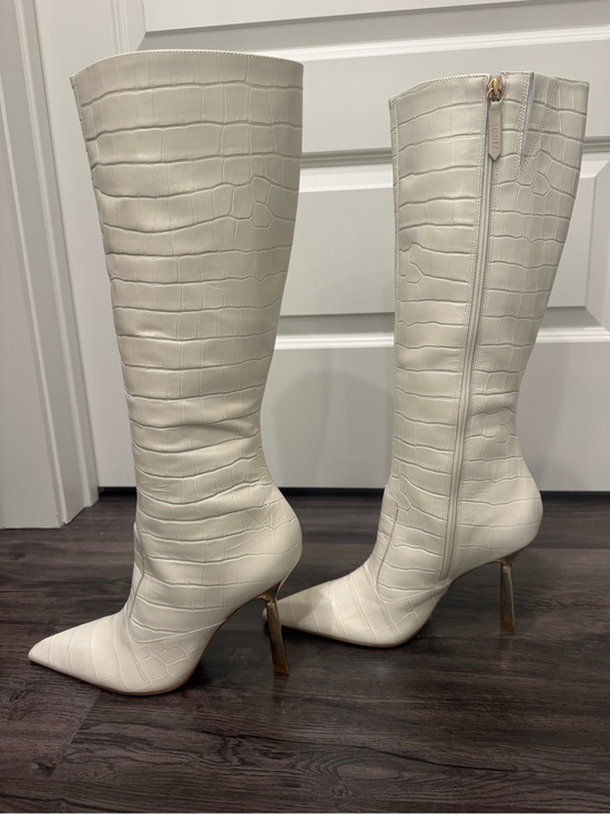 SCHUTZ Shoes - Schutz ivory croc knee boots 8.5 gold heel NWOT